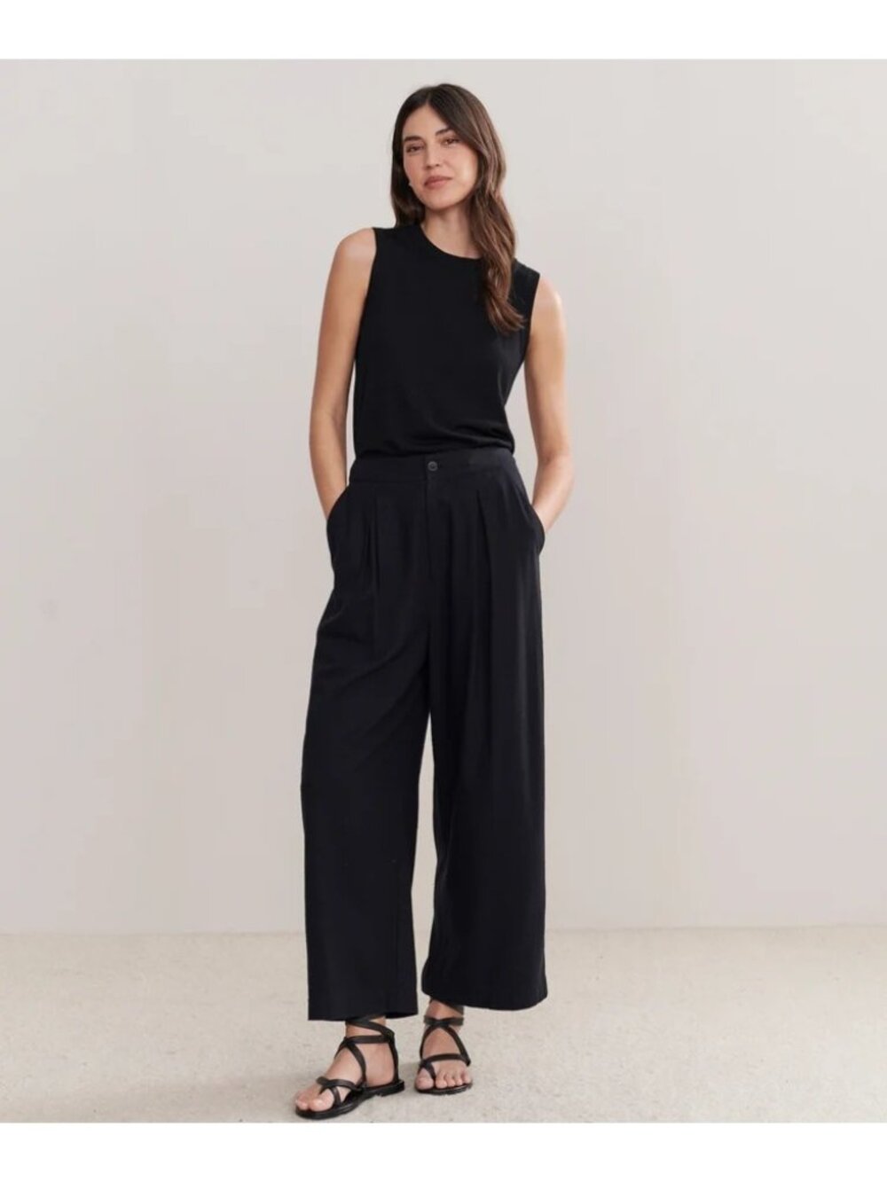 Jenni Kayne Relaxed Textured Silk Wide Leg Trousers in Black